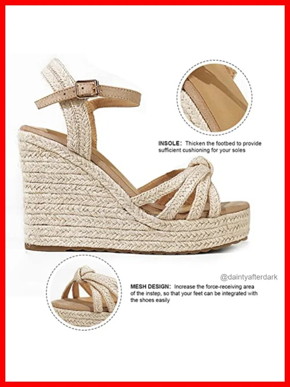 Woven Linen Straw Espadrille Wedge Sandals Open Toe Platform Ankle Strap